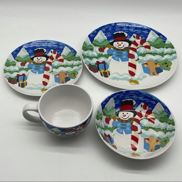 NIB Snowman Christmas 4-pc Dinner Set #2 - Picture 3 of 10